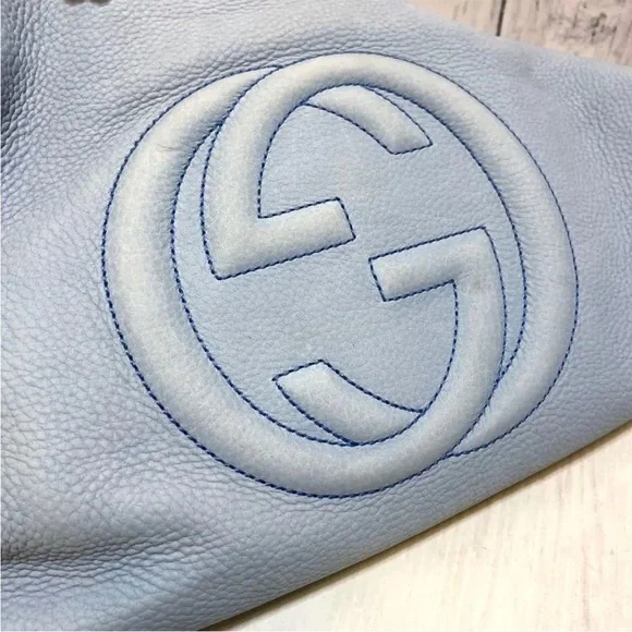 Gucci Sky Blue Leather Shoulder Bag with Gold Chain - Picture 12 of 14